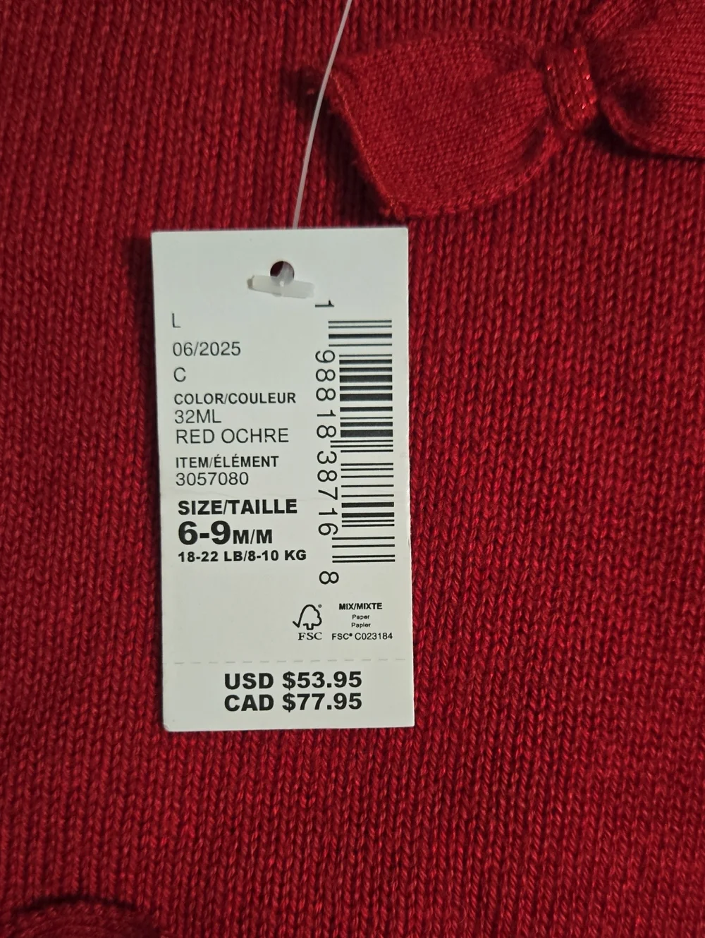 Children's Place Girls Red Knit Baby Dress with Bows Size 6-9 mo NWT - Picture 6 of 9